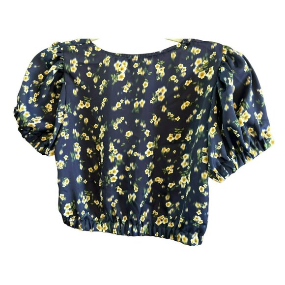 Resa Women's Navy Blue Yellow Floral Daisy Crop Top Size Small NWT Scoop Neck - Picture 4 of 4
